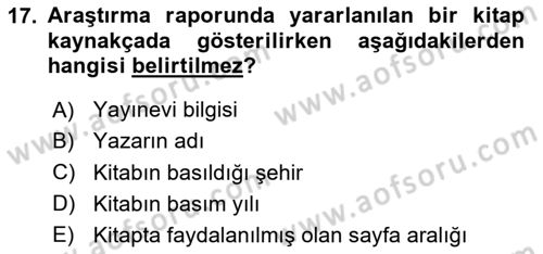 Sosyolojide Araştırma Yöntem ve Teknikleri Dersi 2024 - 2025 Yılı Yaz Okulu Sınav Soruları 17. Soru