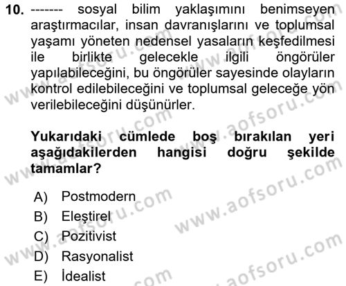 Sosyolojide Araştırma Yöntem ve Teknikleri Dersi 2025 - 2026 Yılı (Vize) Ara Sınav Soruları 10. Soru