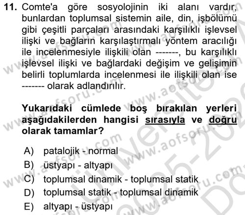 Sosyolojide Araştırma Yöntem ve Teknikleri Dersi 2025 - 2026 Yılı (Vize) Ara Sınav Soruları 11. Soru