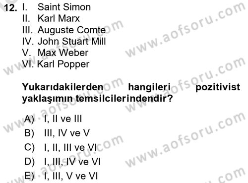 Sosyolojide Araştırma Yöntem ve Teknikleri Dersi 2025 - 2026 Yılı (Vize) Ara Sınav Soruları 12. Soru