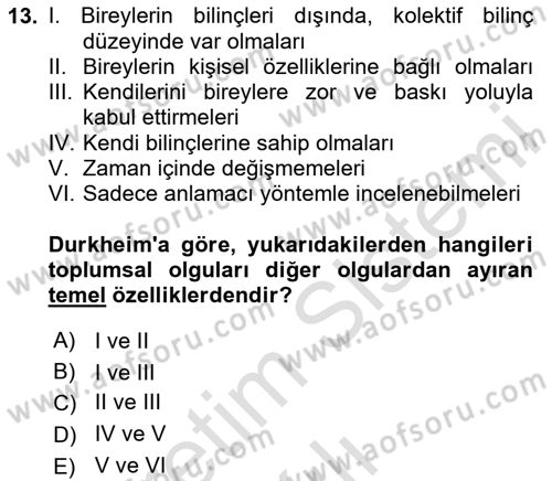 Sosyolojide Araştırma Yöntem ve Teknikleri Dersi 2025 - 2026 Yılı (Vize) Ara Sınav Soruları 13. Soru