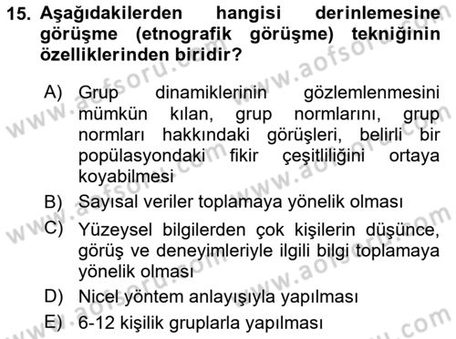Sosyolojide Araştırma Yöntem ve Teknikleri Dersi 2025 - 2026 Yılı (Vize) Ara Sınav Soruları 15. Soru