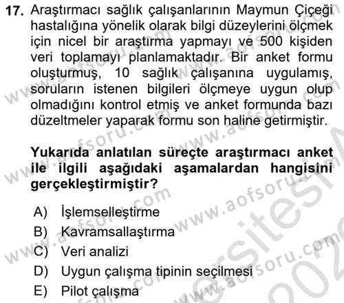 Sosyolojide Araştırma Yöntem ve Teknikleri Dersi 2025 - 2026 Yılı (Vize) Ara Sınav Soruları 17. Soru