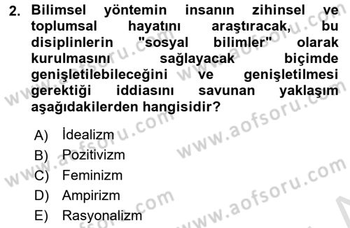 Sosyolojide Araştırma Yöntem ve Teknikleri Dersi 2025 - 2026 Yılı (Vize) Ara Sınav Soruları 2. Soru