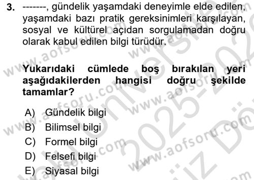 Sosyolojide Araştırma Yöntem ve Teknikleri Dersi 2025 - 2026 Yılı (Vize) Ara Sınav Soruları 3. Soru