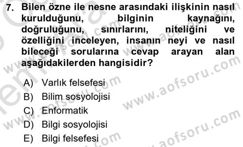 Sosyolojide Araştırma Yöntem ve Teknikleri Dersi 2025 - 2026 Yılı (Vize) Ara Sınav Soruları 7. Soru