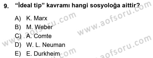 Sosyolojide Araştırma Yöntem ve Teknikleri Dersi 2025 - 2026 Yılı (Vize) Ara Sınav Soruları 9. Soru