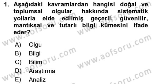 Sosyolojide Araştırma Yöntem ve Teknikleri Dersi 2025 - 2026 Yılı (Final) Dönem Sonu Sınav Soruları 1. Soru