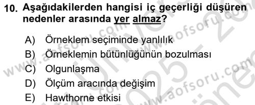 Sosyolojide Araştırma Yöntem ve Teknikleri Dersi 2025 - 2026 Yılı (Final) Dönem Sonu Sınav Soruları 10. Soru