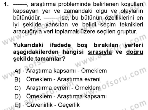 Sosyolojide Araştırma Yöntem ve Teknikleri Dersi 2025 - 2026 Yılı Yaz Okulu Sınav Soruları 1. Soru