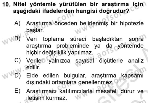 Sosyolojide Araştırma Yöntem ve Teknikleri Dersi 2025 - 2026 Yılı Yaz Okulu Sınav Soruları 10. Soru
