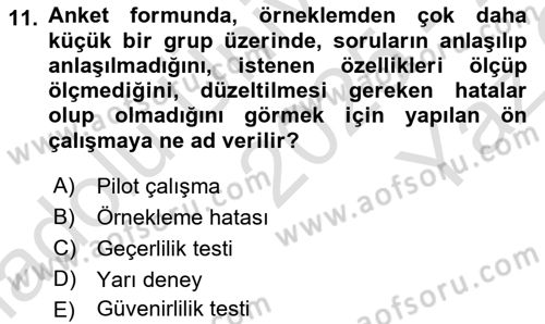 Sosyolojide Araştırma Yöntem ve Teknikleri Dersi 2025 - 2026 Yılı Yaz Okulu Sınav Soruları 11. Soru