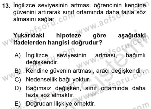 Sosyolojide Araştırma Yöntem ve Teknikleri Dersi 2025 - 2026 Yılı Yaz Okulu Sınav Soruları 13. Soru