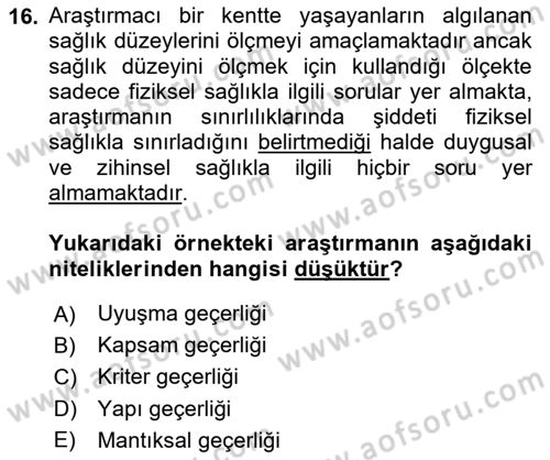 Sosyolojide Araştırma Yöntem ve Teknikleri Dersi 2025 - 2026 Yılı Yaz Okulu Sınav Soruları 16. Soru