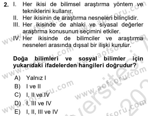 Sosyolojide Araştırma Yöntem ve Teknikleri Dersi 2025 - 2026 Yılı Yaz Okulu Sınav Soruları 2. Soru