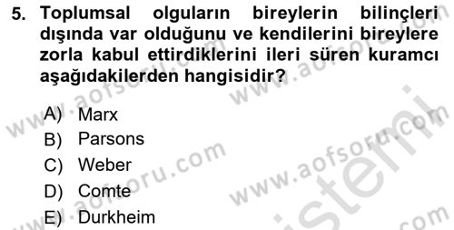 Sosyolojide Araştırma Yöntem ve Teknikleri Dersi 2025 - 2026 Yılı Yaz Okulu Sınav Soruları 5. Soru