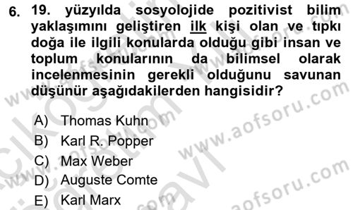 Sosyolojide Araştırma Yöntem ve Teknikleri Dersi 2025 - 2026 Yılı Yaz Okulu Sınav Soruları 6. Soru