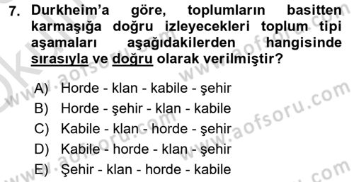 Sosyolojide Araştırma Yöntem ve Teknikleri Dersi 2025 - 2026 Yılı Yaz Okulu Sınav Soruları 7. Soru