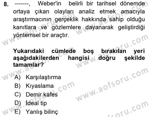 Sosyolojide Araştırma Yöntem ve Teknikleri Dersi 2025 - 2026 Yılı Yaz Okulu Sınav Soruları 8. Soru