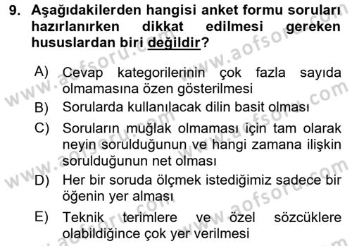 Sosyolojide Araştırma Yöntem ve Teknikleri Dersi 2025 - 2026 Yılı Yaz Okulu Sınav Soruları 9. Soru