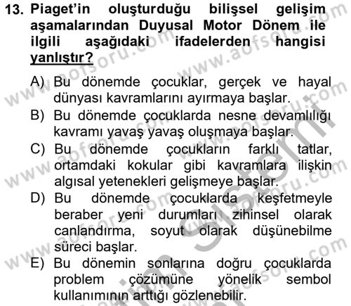 Birey ve Davranış Dersi 2012 - 2013 Yılı (Vize) Ara Sınav Soruları 13. Soru