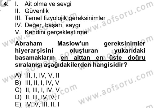 Birey ve Davranış Dersi 2012 - 2013 Yılı (Vize) Ara Sınav Soruları 4. Soru