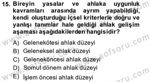 Birey ve Davranış Dersi 2013 - 2014 Yılı (Vize) Ara Sınav Soruları 15. Soru