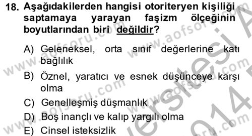 Birey ve Davranış Dersi 2013 - 2014 Yılı (Final) Dönem Sonu Sınav Soruları 18. Soru