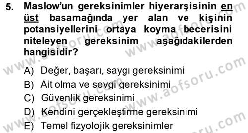 Birey ve Davranış Dersi 2014 - 2015 Yılı (Vize) Ara Sınav Soruları 5. Soru
