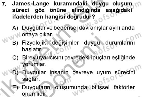 Birey ve Davranış Dersi 2014 - 2015 Yılı (Vize) Ara Sınav Soruları 7. Soru