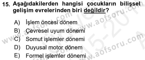 Birey ve Davranış Dersi 2015 - 2016 Yılı (Vize) Ara Sınav Soruları 15. Soru