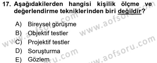 Birey ve Davranış Dersi 2015 - 2016 Yılı (Vize) Ara Sınav Soruları 17. Soru