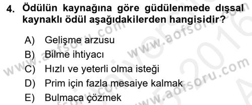 Birey ve Davranış Dersi 2015 - 2016 Yılı (Vize) Ara Sınav Soruları 4. Soru