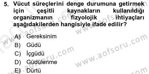 Birey ve Davranış Dersi 2015 - 2016 Yılı (Vize) Ara Sınav Soruları 5. Soru