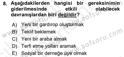 Birey ve Davranış Dersi 2015 - 2016 Yılı (Vize) Ara Sınav Soruları 8. Soru