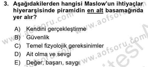 Birey ve Davranış Dersi 2015 - 2016 Yılı (Final) Dönem Sonu Sınav Soruları 3. Soru