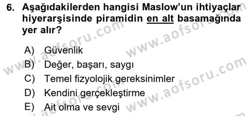 Birey ve Davranış Dersi 2015 - 2016 Yılı Tek Ders Sınav Soruları 6. Soru