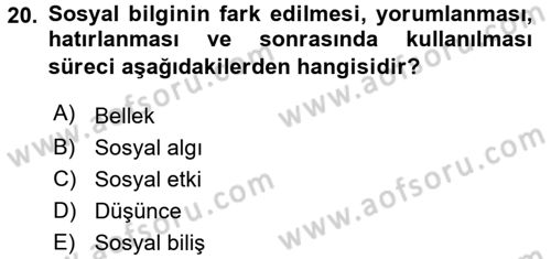 Birey ve Davranış Dersi 2016 - 2017 Yılı 3 Ders Sınav Soruları 20. Soru