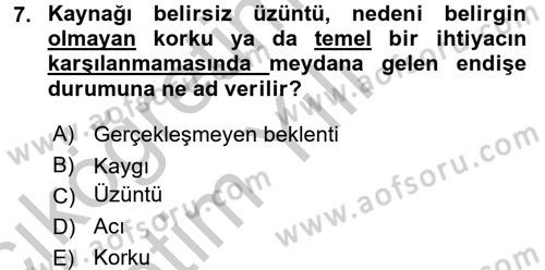 Birey ve Davranış Dersi 2016 - 2017 Yılı 3 Ders Sınav Soruları 7. Soru
