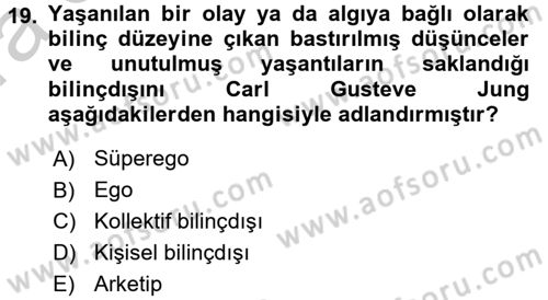 Birey ve Davranış Dersi 2016 - 2017 Yılı (Vize) Ara Sınav Soruları 19. Soru