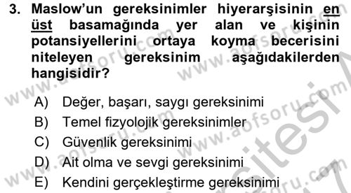 Birey ve Davranış Dersi 2016 - 2017 Yılı (Vize) Ara Sınav Soruları 3. Soru