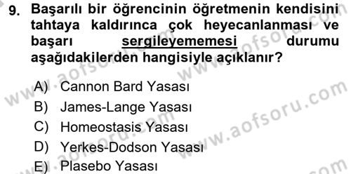 Birey ve Davranış Dersi 2016 - 2017 Yılı (Vize) Ara Sınav Soruları 9. Soru