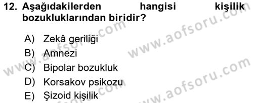 Birey ve Davranış Dersi 2016 - 2017 Yılı (Final) Dönem Sonu Sınav Soruları 12. Soru