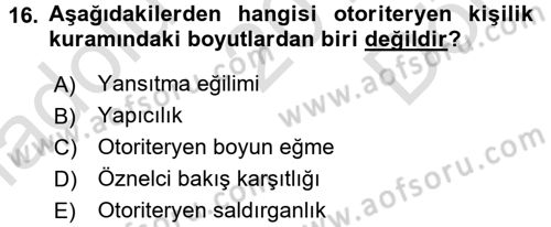 Birey ve Davranış Dersi 2016 - 2017 Yılı (Final) Dönem Sonu Sınav Soruları 16. Soru