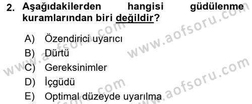 Birey ve Davranış Dersi 2016 - 2017 Yılı (Final) Dönem Sonu Sınav Soruları 2. Soru