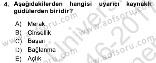 Birey ve Davranış Dersi 2016 - 2017 Yılı (Final) Dönem Sonu Sınav Soruları 4. Soru