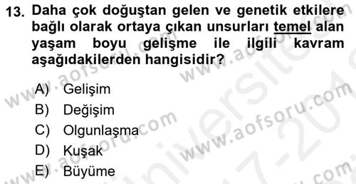 Birey ve Davranış Dersi 2017 - 2018 Yılı (Vize) Ara Sınav Soruları 13. Soru