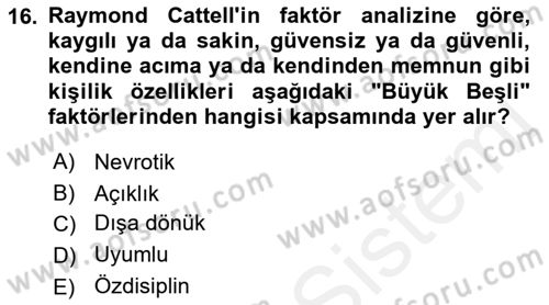 Birey ve Davranış Dersi 2017 - 2018 Yılı (Vize) Ara Sınav Soruları 16. Soru