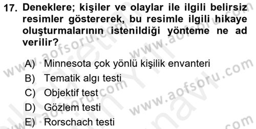 Birey ve Davranış Dersi 2017 - 2018 Yılı (Vize) Ara Sınav Soruları 17. Soru