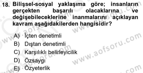 Birey ve Davranış Dersi 2017 - 2018 Yılı (Vize) Ara Sınav Soruları 18. Soru